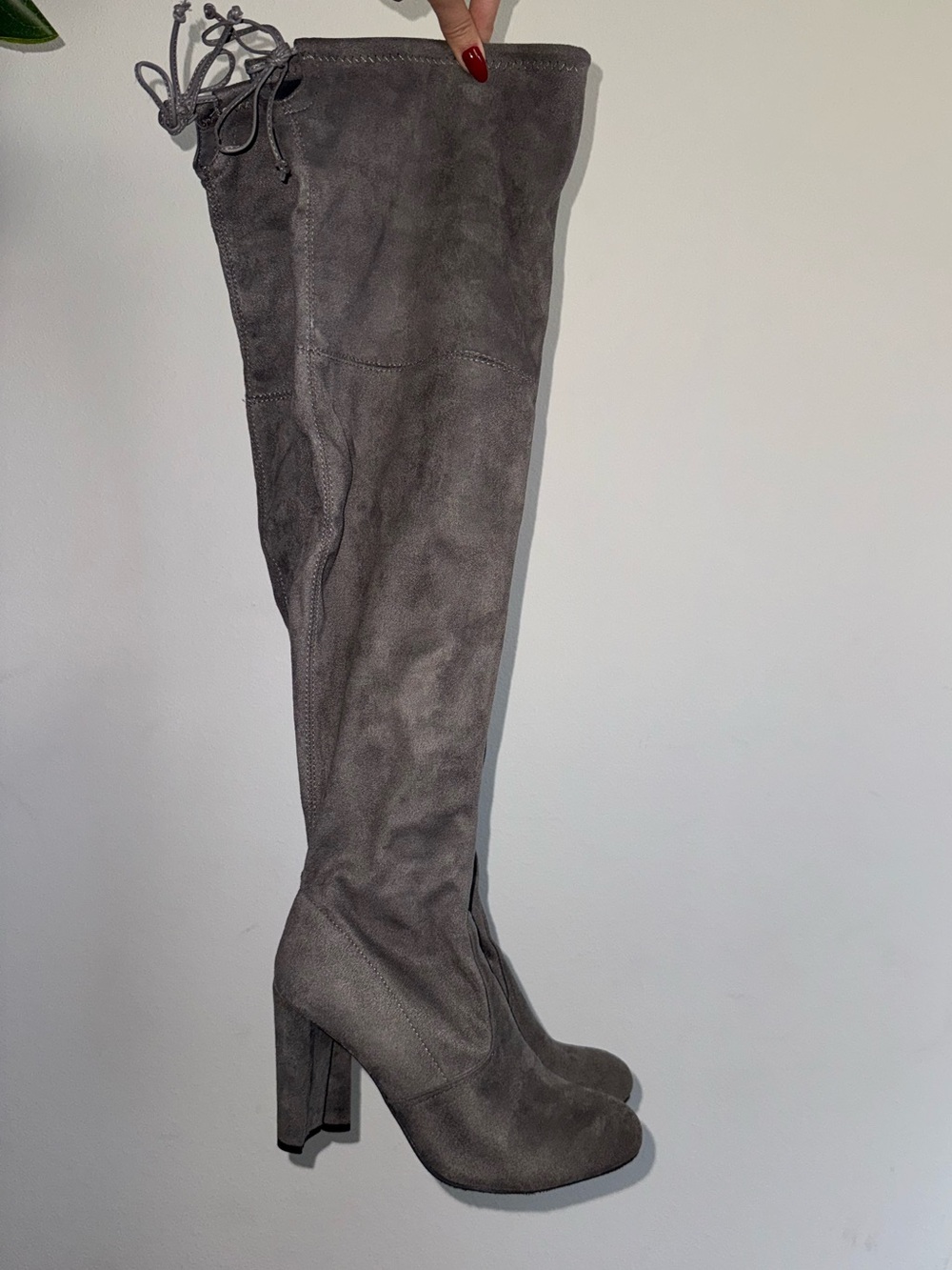 Gray Suede Over-the-Knee Heeled Winter Fall Boots